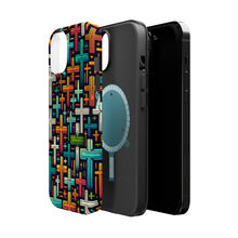 DistinctInk Tough Case for Apple iPhone, Compatible with MagSafe Charging - "Vibrant Cartoon Crosses on Dark Background"