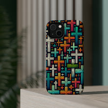 DistinctInk Tough Case for Apple iPhone, Compatible with MagSafe Charging - "Vibrant Cartoon Crosses on Dark Background"