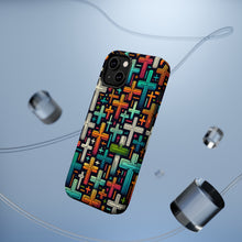 DistinctInk Tough Case for Apple iPhone, Compatible with MagSafe Charging - "Vibrant Cartoon Crosses on Dark Background"