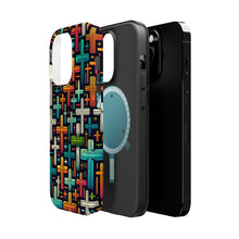 DistinctInk Tough Case for Apple iPhone, Compatible with MagSafe Charging - "Vibrant Cartoon Crosses on Dark Background"