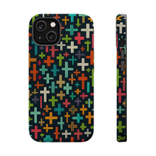 DistinctInk Tough Case for Apple iPhone, Compatible with MagSafe Charging - "Serenely Radiant: A Colorful Cross Pattern"