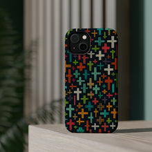 DistinctInk Tough Case for Apple iPhone, Compatible with MagSafe Charging - "Serenely Radiant: A Colorful Cross Pattern"