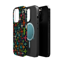 DistinctInk Tough Case for Apple iPhone, Compatible with MagSafe Charging - "Serenely Radiant: A Colorful Cross Pattern"