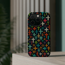 DistinctInk Tough Case for Apple iPhone, Compatible with MagSafe Charging - "Serenely Radiant: A Colorful Cross Pattern"