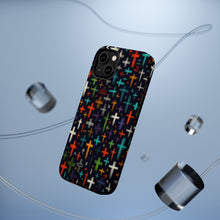 DistinctInk Tough Case for Apple iPhone, Compatible with MagSafe Charging - "Ecclectic Array: Vibrant Christian Crosses on Black"