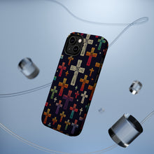 DistinctInk Tough Case for Apple iPhone, Compatible with MagSafe Charging - "Minimalistic Hand-Drawn Christian Crosses on Black"