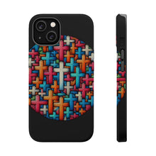 DistinctInk Tough Case for Apple iPhone, Compatible with MagSafe Charging - "Radiant Christian Crosses on Dark Canvas"