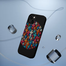 DistinctInk Tough Case for Apple iPhone, Compatible with MagSafe Charging - "Radiant Christian Crosses on Dark Canvas"
