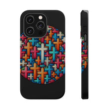 DistinctInk Tough Case for Apple iPhone, Compatible with MagSafe Charging - "Radiant Christian Crosses on Dark Canvas"