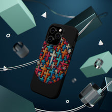 DistinctInk Tough Case for Apple iPhone, Compatible with MagSafe Charging - "Radiant Christian Crosses on Dark Canvas"