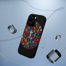 DistinctInk Tough Case for Apple iPhone, Compatible with MagSafe Charging - "Radiant Christian Crosses on Dark Canvas"