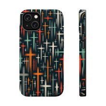 DistinctInk Tough Case for Apple iPhone, Compatible with MagSafe Charging - Vibrant Hand-drawn Crosses on Stark Black