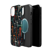 DistinctInk Tough Case for Apple iPhone, Compatible with MagSafe Charging - Vibrant Hand-drawn Crosses on Stark Black