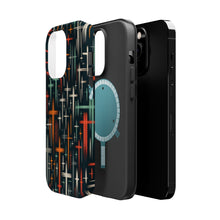 DistinctInk Tough Case for Apple iPhone, Compatible with MagSafe Charging - Vibrant Hand-drawn Crosses on Stark Black