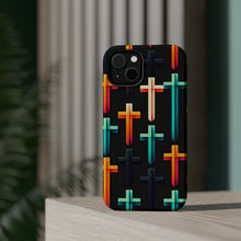 DistinctInk Tough Case for Apple iPhone, Compatible with MagSafe Charging - Title: "Vibrant Reverence: A Bold Cross Pattern"