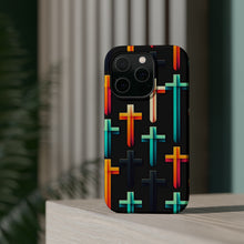 DistinctInk Tough Case for Apple iPhone, Compatible with MagSafe Charging - Title: "Vibrant Reverence: A Bold Cross Pattern"