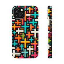 DistinctInk Tough Case for Apple iPhone, Compatible with MagSafe Charging - Vibrant Christian Crosses on Bold Black