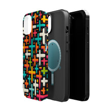 DistinctInk Tough Case for Apple iPhone, Compatible with MagSafe Charging - Vibrant Christian Crosses on Bold Black