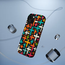 DistinctInk Tough Case for Apple iPhone, Compatible with MagSafe Charging - Vibrant Christian Crosses on Bold Black