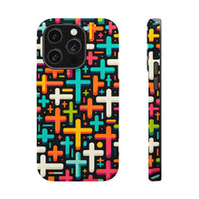 DistinctInk Tough Case for Apple iPhone, Compatible with MagSafe Charging - Vibrant Christian Crosses on Bold Black