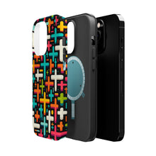 DistinctInk Tough Case for Apple iPhone, Compatible with MagSafe Charging - Vibrant Christian Crosses on Bold Black
