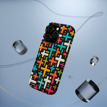 DistinctInk Tough Case for Apple iPhone, Compatible with MagSafe Charging - Vibrant Christian Crosses on Bold Black
