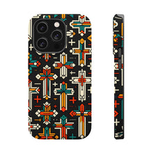 DistinctInk Tough Case for Apple iPhone, Compatible with MagSafe Charging - "Diverse Majesty: Vibrant Christian Cross Pattern"