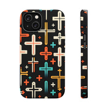 DistinctInk Tough Case for Apple iPhone, Compatible with MagSafe Charging - "Vibrant Crosses: Bold to Thin"
