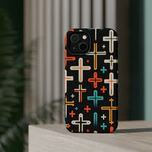 DistinctInk Tough Case for Apple iPhone, Compatible with MagSafe Charging - "Vibrant Crosses: Bold to Thin"