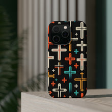 DistinctInk Tough Case for Apple iPhone, Compatible with MagSafe Charging - "Vibrant Crosses: Bold to Thin"