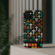 DistinctInk Tough Case for Apple iPhone, Compatible with MagSafe Charging - "Vivid Crosses: Striking Patterns on Black"