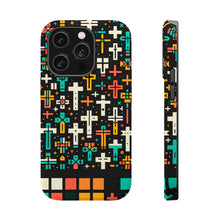 DistinctInk Tough Case for Apple iPhone, Compatible with MagSafe Charging - "Vivid Crosses: Striking Patterns on Black"