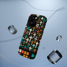 DistinctInk Tough Case for Apple iPhone, Compatible with MagSafe Charging - "Vivid Crosses: Striking Patterns on Black"