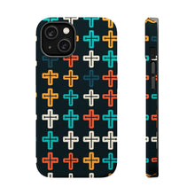 DistinctInk Tough Case for Apple iPhone, Compatible with MagSafe Charging - "Vibrant Alternating Christian Crosses Pattern"
