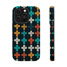 DistinctInk Tough Case for Apple iPhone, Compatible with MagSafe Charging - "Vibrant Alternating Christian Crosses Pattern"