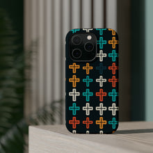 DistinctInk Tough Case for Apple iPhone, Compatible with MagSafe Charging - "Vibrant Alternating Christian Crosses Pattern"