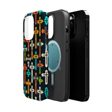 DistinctInk Tough Case for Apple iPhone, Compatible with MagSafe Charging - "Vibrant Crosses: Minimalistic Patterns of Faith"