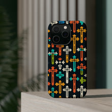 DistinctInk Tough Case for Apple iPhone, Compatible with MagSafe Charging - "Vibrant Crosses: Minimalistic Patterns of Faith"