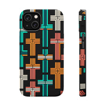 DistinctInk Tough Case for Apple iPhone, Compatible with MagSafe Charging - "Repetitive Vibrant Christian Crosses on Black"