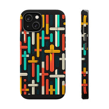 DistinctInk Tough Case for Apple iPhone, Compatible with MagSafe Charging - "Vibrant Harmony: Bold Crosses on Black"
