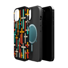 DistinctInk Tough Case for Apple iPhone, Compatible with MagSafe Charging - "Vibrant Harmony: Bold Crosses on Black"