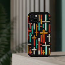 DistinctInk Tough Case for Apple iPhone, Compatible with MagSafe Charging - "Vibrant Harmony: Bold Crosses on Black"
