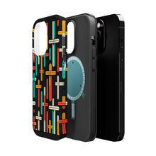 DistinctInk Tough Case for Apple iPhone, Compatible with MagSafe Charging - "Vibrant Harmony: Bold Crosses on Black"