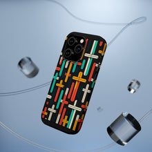 DistinctInk Tough Case for Apple iPhone, Compatible with MagSafe Charging - "Vibrant Harmony: Bold Crosses on Black"