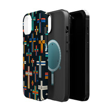 DistinctInk Tough Case for Apple iPhone, Compatible with MagSafe Charging - "Vibrant Alternating Christian Crosses on Black"
