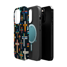 DistinctInk Tough Case for Apple iPhone, Compatible with MagSafe Charging - "Vibrant Alternating Christian Crosses on Black"