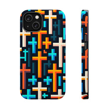 DistinctInk Tough Case for Apple iPhone, Compatible with MagSafe Charging - "Vibrant Minimalistic Christian Crosses Pattern"