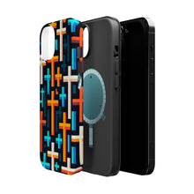 DistinctInk Tough Case for Apple iPhone, Compatible with MagSafe Charging - "Vibrant Minimalistic Christian Crosses Pattern"