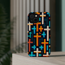 DistinctInk Tough Case for Apple iPhone, Compatible with MagSafe Charging - "Vibrant Minimalistic Christian Crosses Pattern"