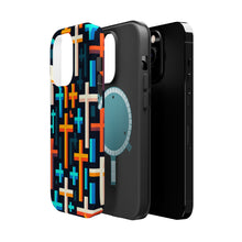 DistinctInk Tough Case for Apple iPhone, Compatible with MagSafe Charging - "Vibrant Minimalistic Christian Crosses Pattern"